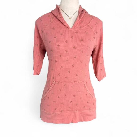 Juicy Couture Tops - Juicy Couture pink Vintage Cotton floral hoodie 3/4 sleeve layering top Size L